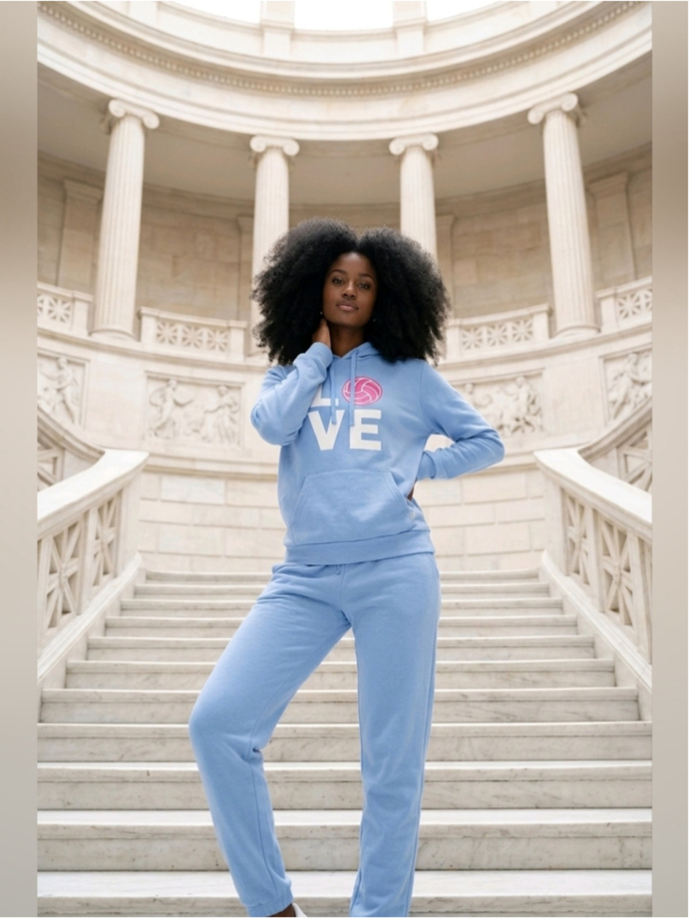 Blue "LOVE" Volleyball/Soccer Graphic Hoodie Sweatshirt